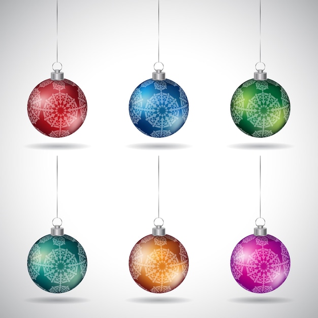 Bolas de Navidad con formas ornamentales y cadena de plata Vector Ilustración