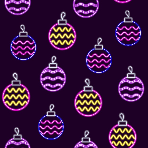 Bolas de Navidad neón de patrones sin fisuras Año Nuevo Ilustración vectorial para el diseño