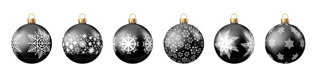 Bolas de Navidad con patrón aislado sobre fondo blanco. Árbol de Navidad y decoración de Black Friday. Conjunto de chuchería de vector.