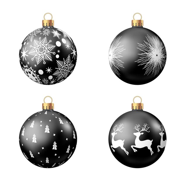 Bolas de Navidad con patrón aislado sobre fondo blanco.