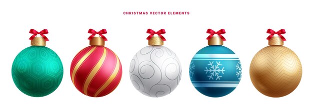 Bolas de Navidad vector diseño conjunto bolas de Navidad con patrón chuchería esfera objetos de forma redonda