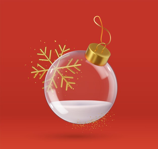 Vector bolas de navidad de vidrio 3d realistas decoración de navidad 3d esfera de cristal transparente con brillos de confeti dorados ilustración vectorial 3d