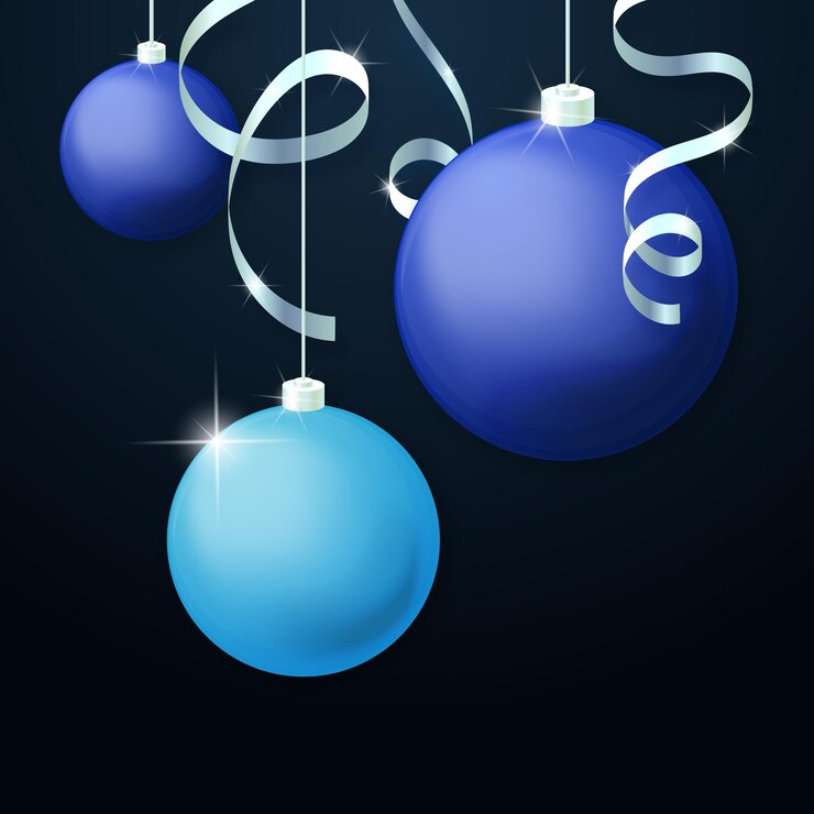 Vector bolas navideñas azules y cian y serpentina plateada. ilustración vectorial parte 2.