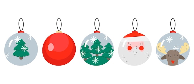 Bolas navideñas de colores. Un conjunto de decoraciones realistas aisladas.