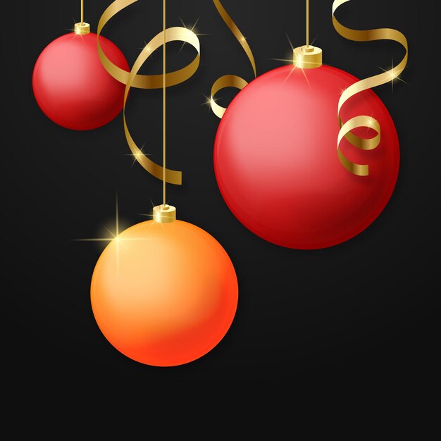 Bolas navideñas rojas y naranjas y serpentina dorada. ilustración vectorial Parte 1.