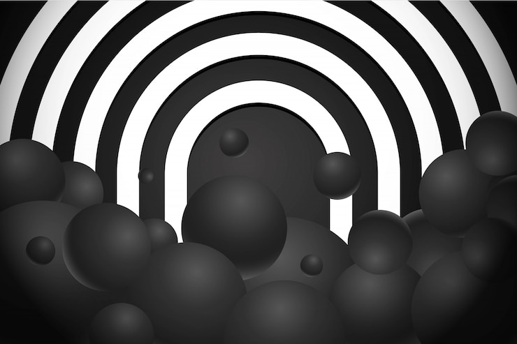 Vector bolas negras realistas en 3d con curvas