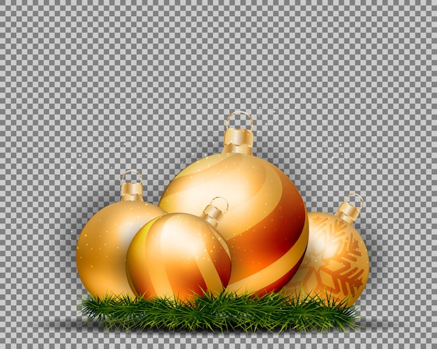 Vector bolas del oro de la navidad 3d aisladas en fondo transparente.