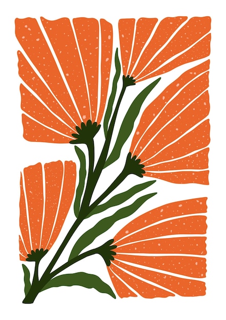 Bold hand drawn floral art with wide textured petals and graphic stems Perfect for posters