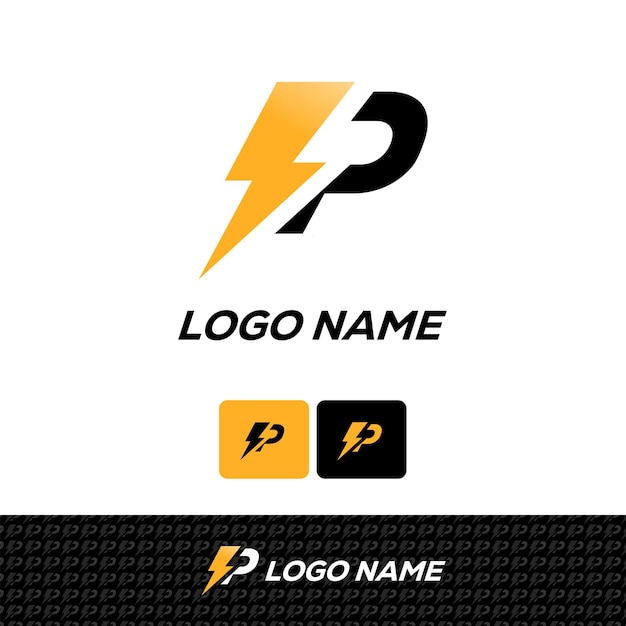 Bold lightning bolt and letter P combination logo perfect for energy tech electric power