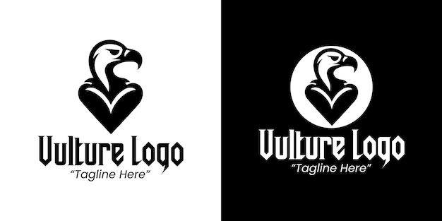 Bold Vulture Logo Design en blanco y negro para soluciones de marca dinámicas