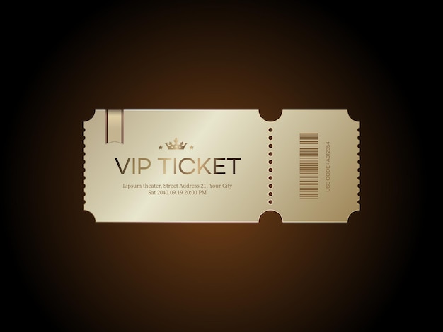 Un boleto para boleto vip en un fondo oscuro.