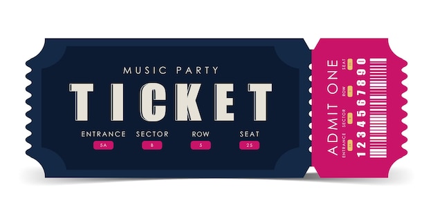 Boleto de muestra para la entrada a un concierto musical Plantilla de ilustración de tarjeta de boleto elegante y moderna Vector