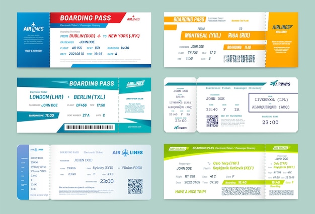 Vector boletos aéreos y tarjetas de embarque de aerolíneas