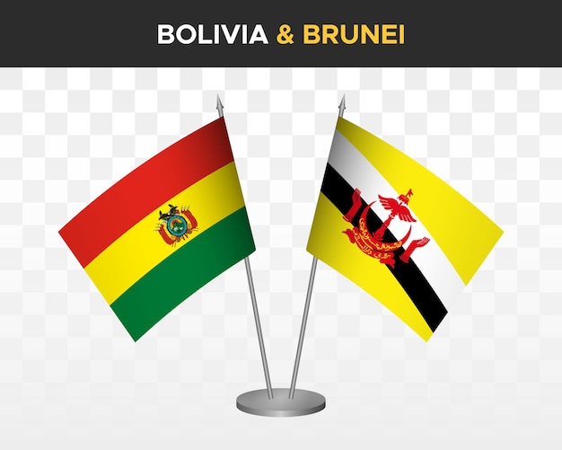 Bolivia vs brunei escritorio banderas maqueta aislado 3d vector ilustración mesa banderas