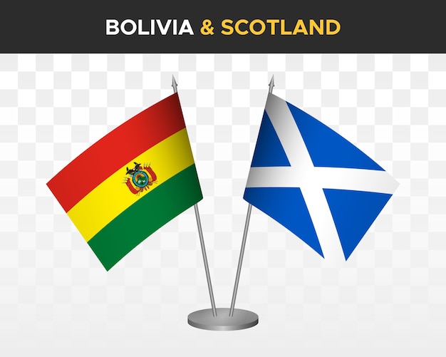 Bolivia vs escocia escritorio banderas maqueta aislado 3d vector ilustración mesa banderas