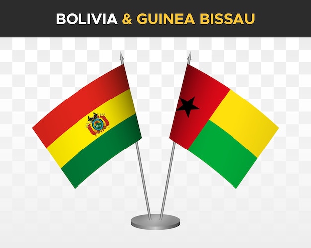 Bolivia vs guinea bissau escritorio banderas maqueta aislado 3d vector ilustración mesa banderas