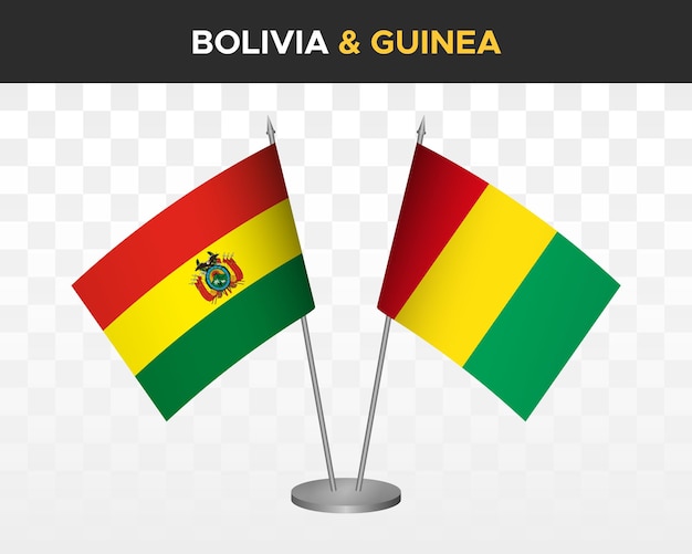 Bolivia vs guinea escritorio banderas maqueta aislado 3d vector ilustración mesa banderas