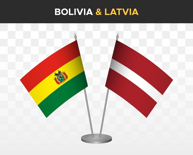 Bolivia vs letonia escritorio banderas maqueta aislado 3d vector ilustración mesa banderas