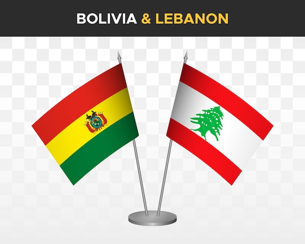 Bolivia vs líbano escritorio banderas maqueta aislado 3d vector ilustración mesa banderas