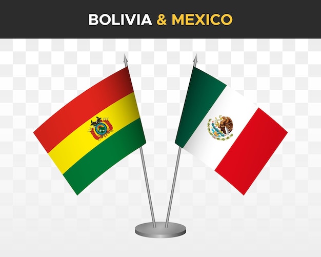 Bolivia vs mexico banderas de escritorio maqueta aislado 3d vector ilustración banderas de mesa