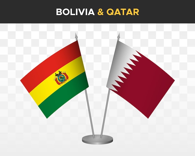 Bolivia vs qatar banderas de escritorio maqueta aislado 3d vector ilustración banderas de mesa