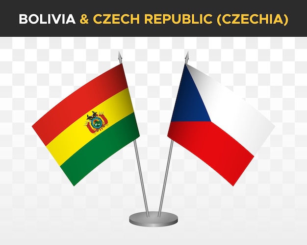 Bolivia vs república checa chequia escritorio banderas maqueta aislado 3d vector ilustración mesa banderas