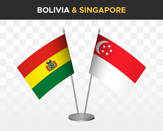 Bolivia vs singapur escritorio banderas maqueta aislado 3d vector ilustración mesa banderas