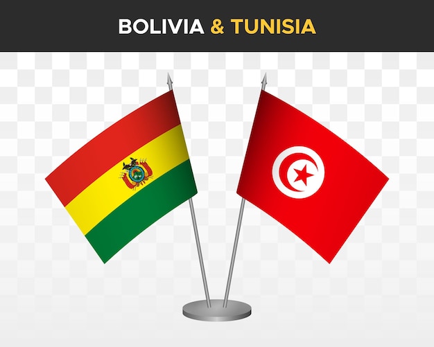 Bolivia vs túnez escritorio banderas maqueta aislado 3d vector ilustración mesa banderas