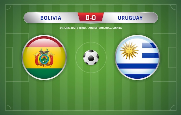 Vector bolivia vs uruguay marcador de transmisión torneo de fútbol de américa del sur 2021