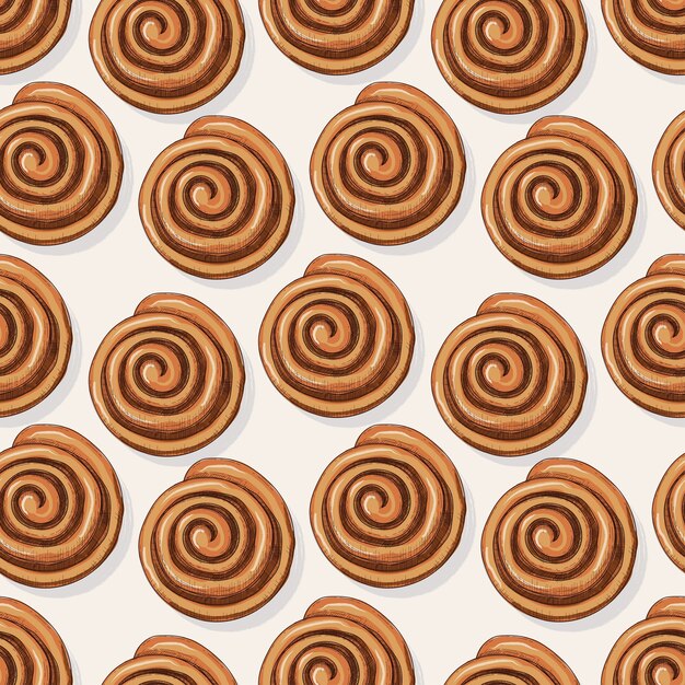 Bollo francés canela de patrones sin fisuras en boceto, estilo de grabado. Comida de panadería