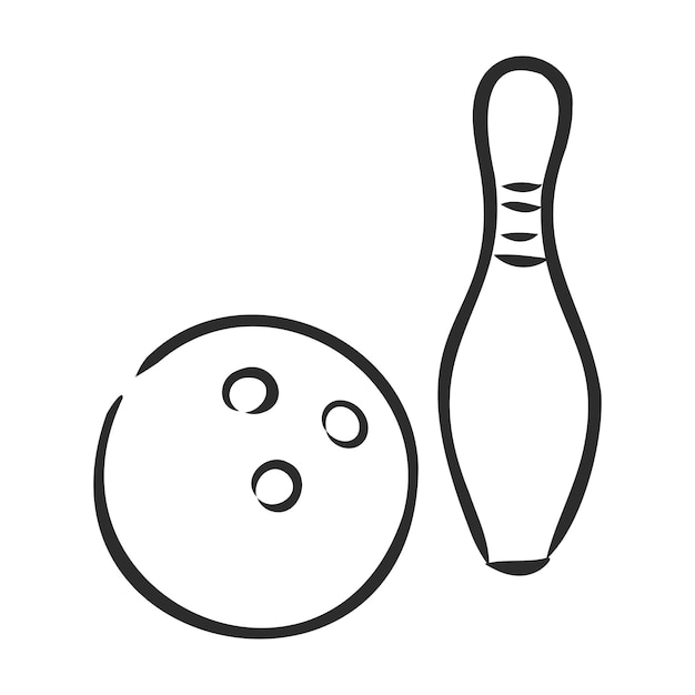 Bolos de bolos y boceto de bola ilustración vectorial bolos, ilustración de dibujo vectorial