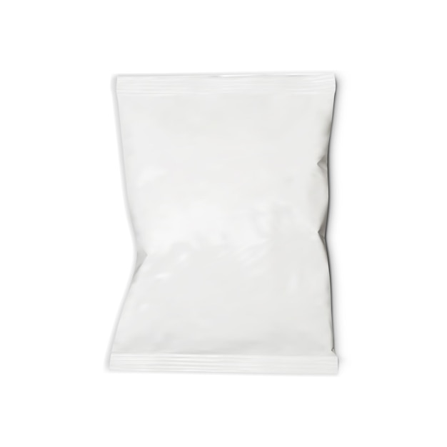 Bolsa de almohada de bocadillo de comida realista sobre fondo blanco