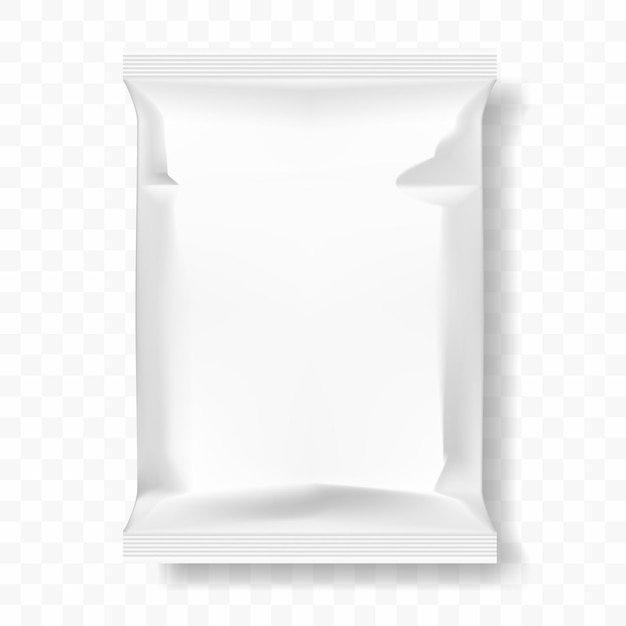 Vector bolsa de almohada de papel de bocadillo de comida blanca