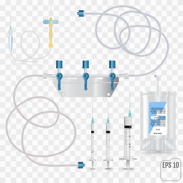 Bolsa de antibióticos intravenosos e infusión de plástico.