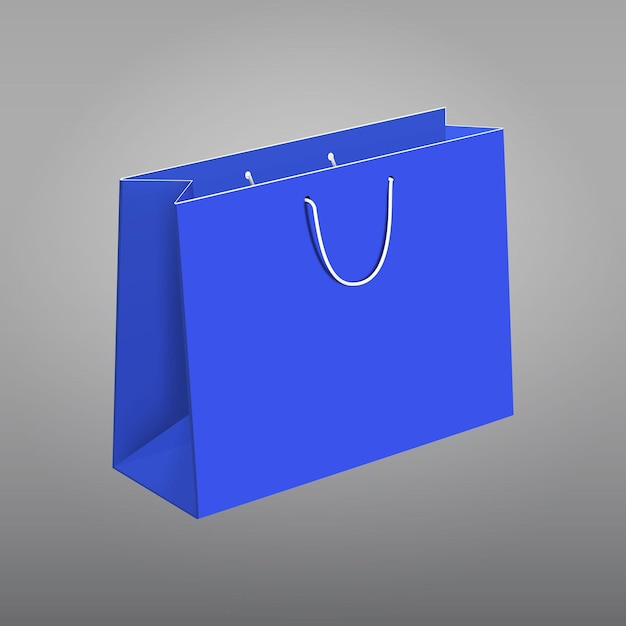 una bolsa azul con un mango que dice compras