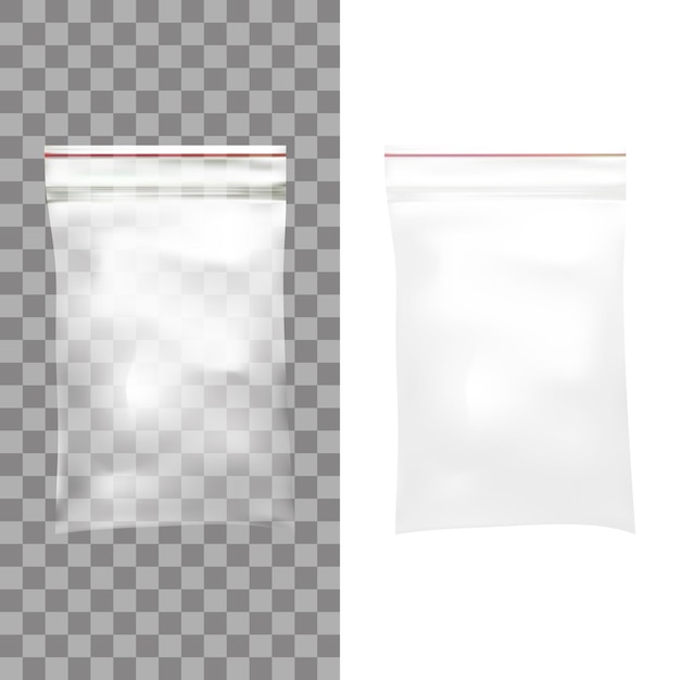 Vector bolsa de bolsillo de plástico transparente en blanco