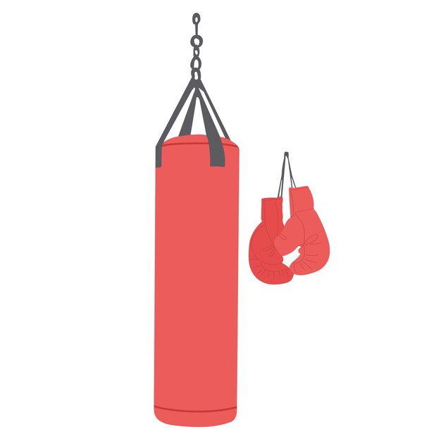 bolsa de boxeo y guantes en un vector de fondo blanco
