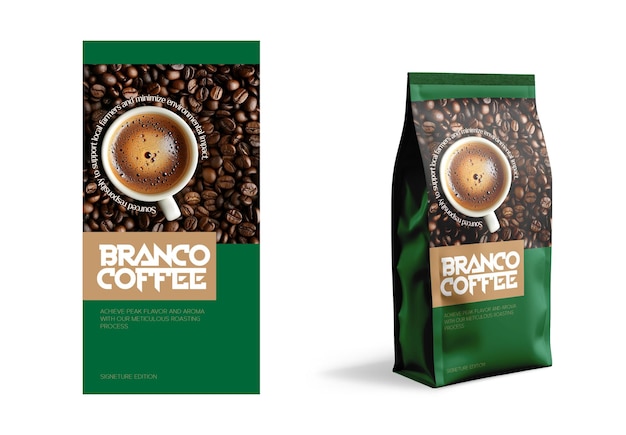 una bolsa de café marrón con las palabras café en el lado