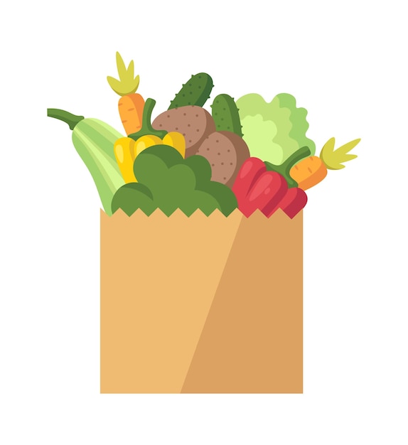 Bolsa de cartón con verduras Icono de comida Ilustración vectorial
