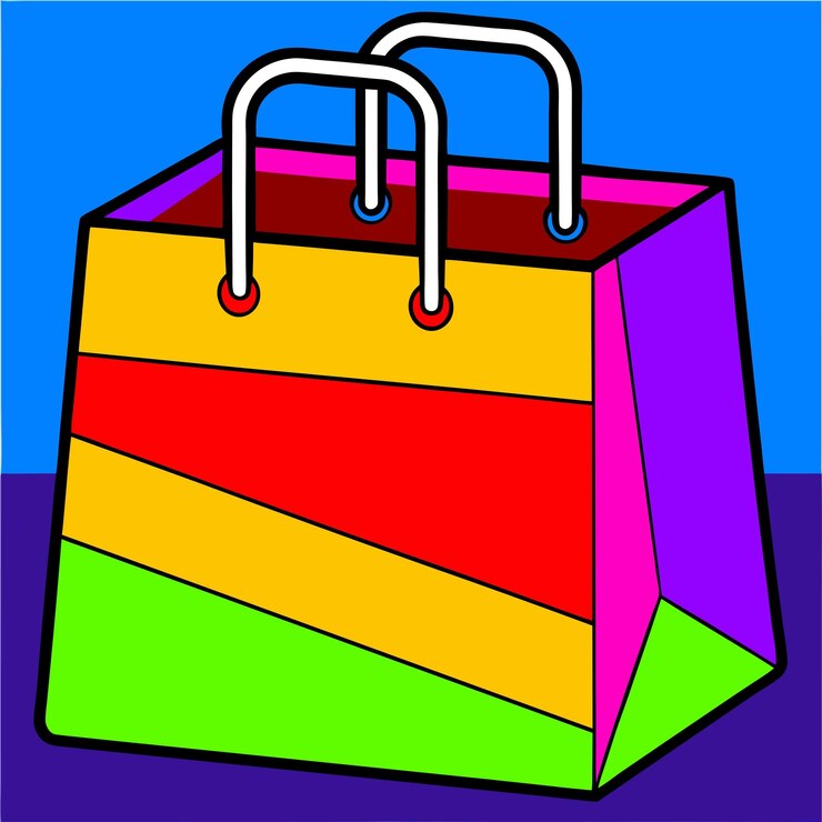 Vector una bolsa de color arco iris con manijas en el mango