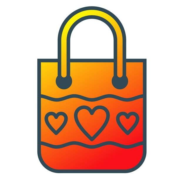 una bolsa colorida de naranja y amarillo con corazones y un mango