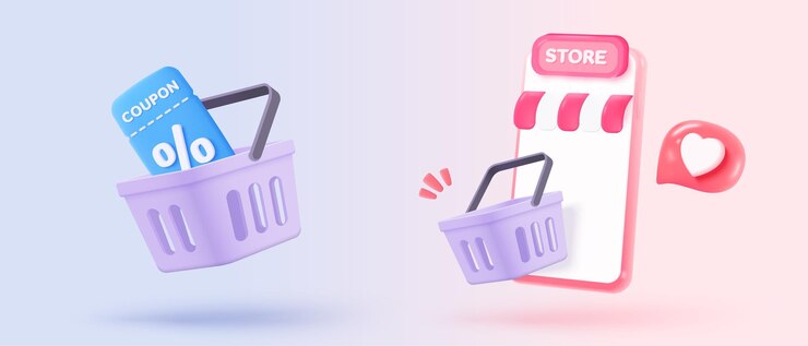 Vector bolsa de compras 3d para compras en línea y concepto de marketing digital icono de cesta minimalista con sombras en fondo púrpura bolsa de tiendas para compra promoción de descuento de venta ilustración de icono vectorial 3d