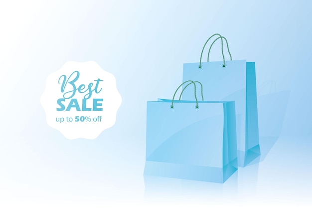 Bolsa de compras 3d mejor descuento de banner de venta con cincuenta por ciento de descuento
