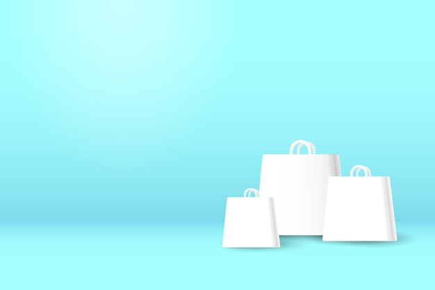 Bolsa de compras blanca en estudio Ilustración vectorial de fondo azul