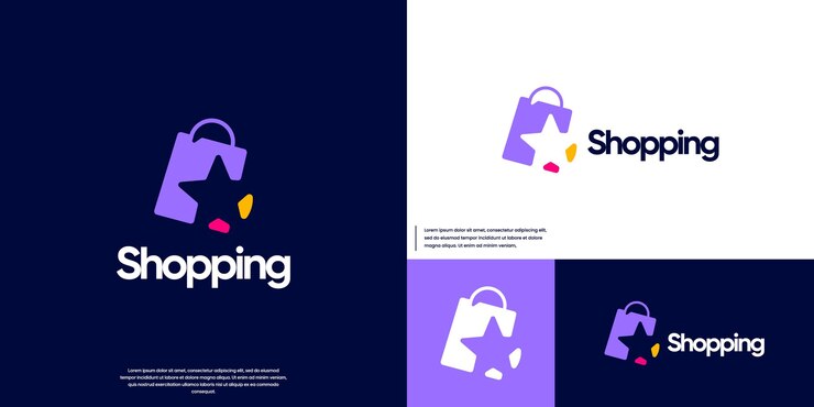 Vector bolsa de compras con una combinación de diseño gráfico vectorial de comercio estrella premium