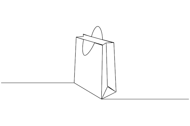Bolsa de compras dibujo de una línea y estilo minimalista ilustración vectorial de contorno aislado