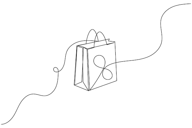 Bolsa de compras dibujo de una línea y estilo minimalista ilustración vectorial de contorno aislado