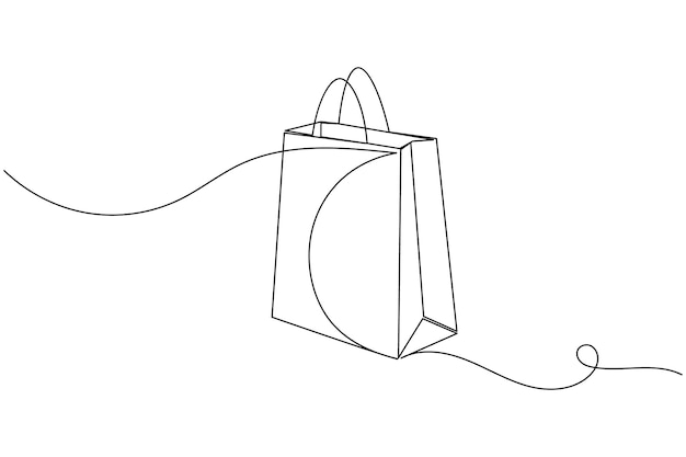 Bolsa de compras dibujo de una línea y estilo minimalista ilustración vectorial de contorno aislado