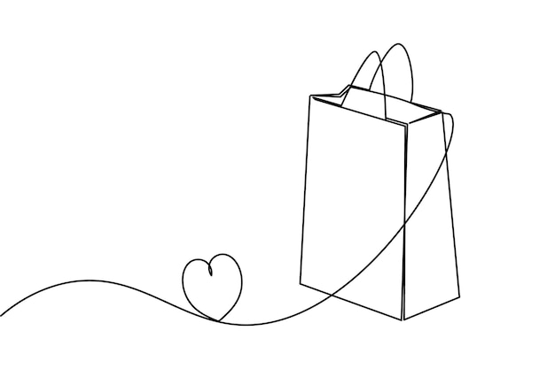 Bolsa de compras dibujo de una línea y estilo minimalista ilustración vectorial de contorno aislado