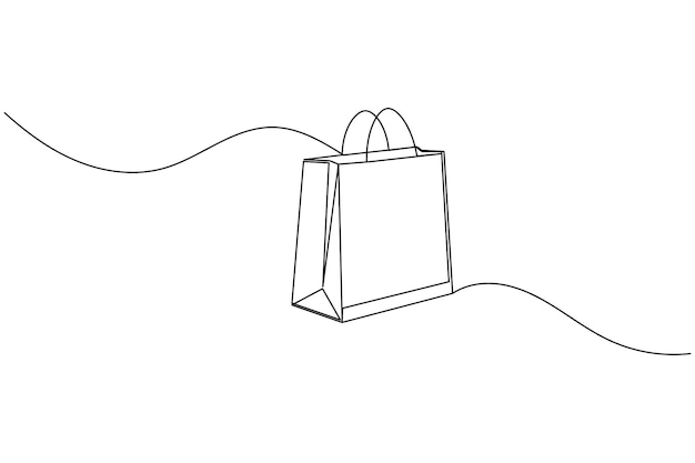 Bolsa de compras dibujo de una línea y estilo minimalista ilustración vectorial de contorno aislado